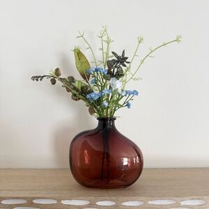 Handmade Mixed Faux Floral Arrangement in Burgundy Ombre Glass Vase